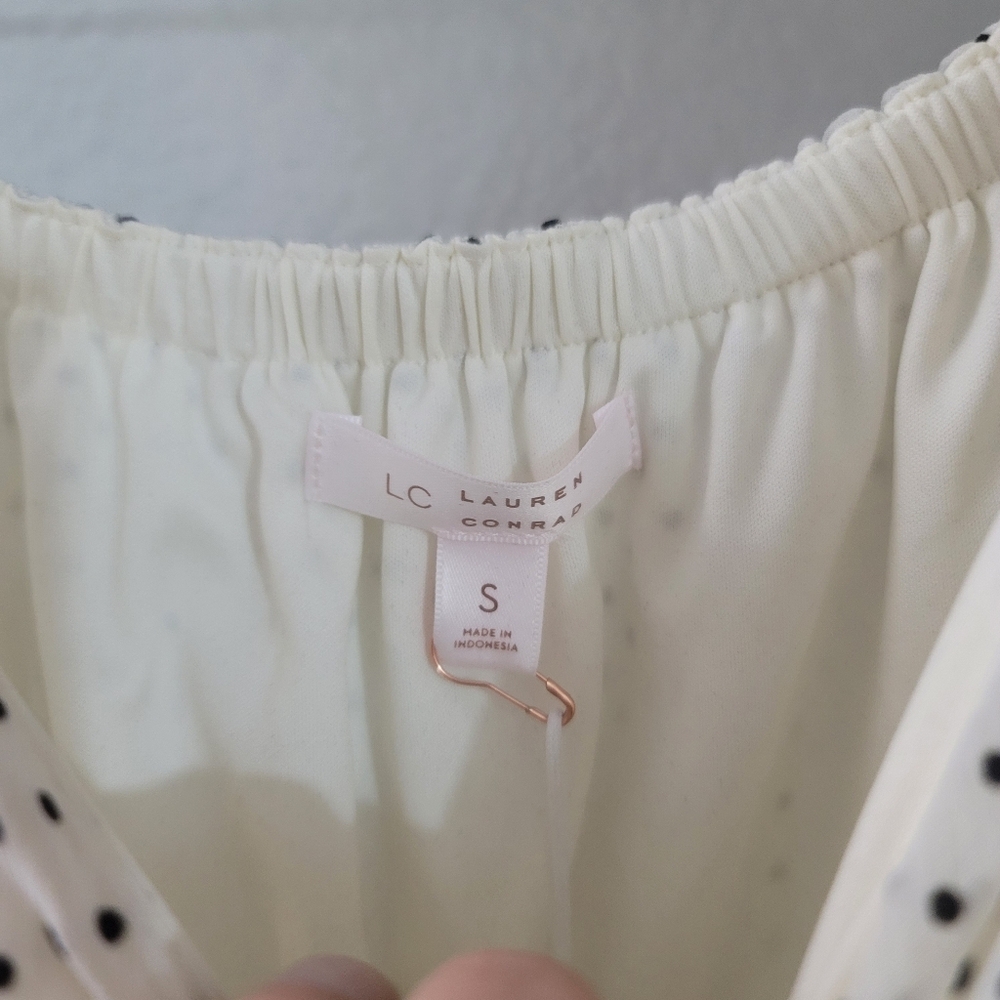 NWT LC Lauren Conrad White & Black Polka Dot Tie Front Babydoll Dress - Small - Picture 4 of 6